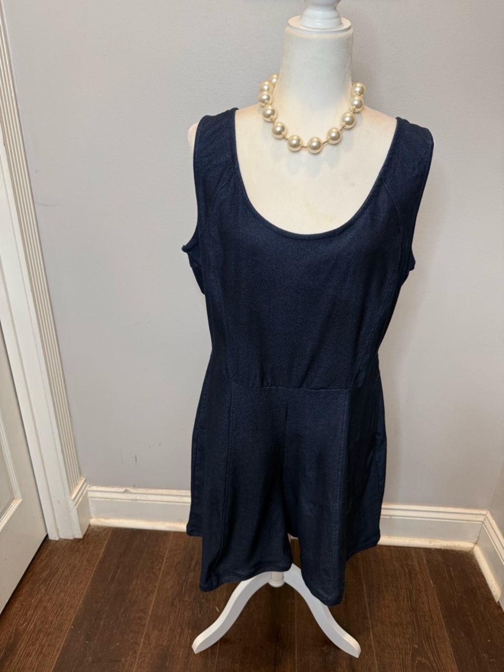 Ashley Stewart Dark Navy Denim Sleeve Wide Leg Jumpsuit